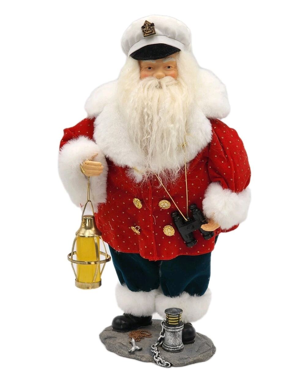 Nautical Santa Claus Figurine Sea Captain Lantern Binoculars Coastal 16" VINTAGE